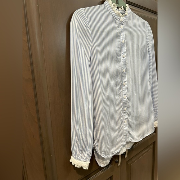 J. Crew Drapey Cupro-Blend Button Up Shirt in Blue and White, Size XXS - Picture 4 of 13